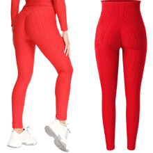 Load image into Gallery viewer, Leggings - Textured High Rise Leggings - Red With Pockets - stylesbyshauntell
