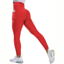 Load image into Gallery viewer, Leggings - Textured High Rise Leggings - Blue No Pockets - Red With Pockets / S - stylesbyshauntell
