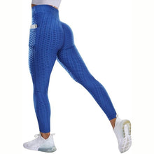Load image into Gallery viewer, Leggings - Textured High Rise Leggings - Blue No Pockets - Blue With Pockets / L - stylesbyshauntell
