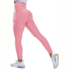 Load image into Gallery viewer, Leggings - Textured High Rise Leggings - Blue With Pockets - Pink With Pockets / S - stylesbyshauntell

